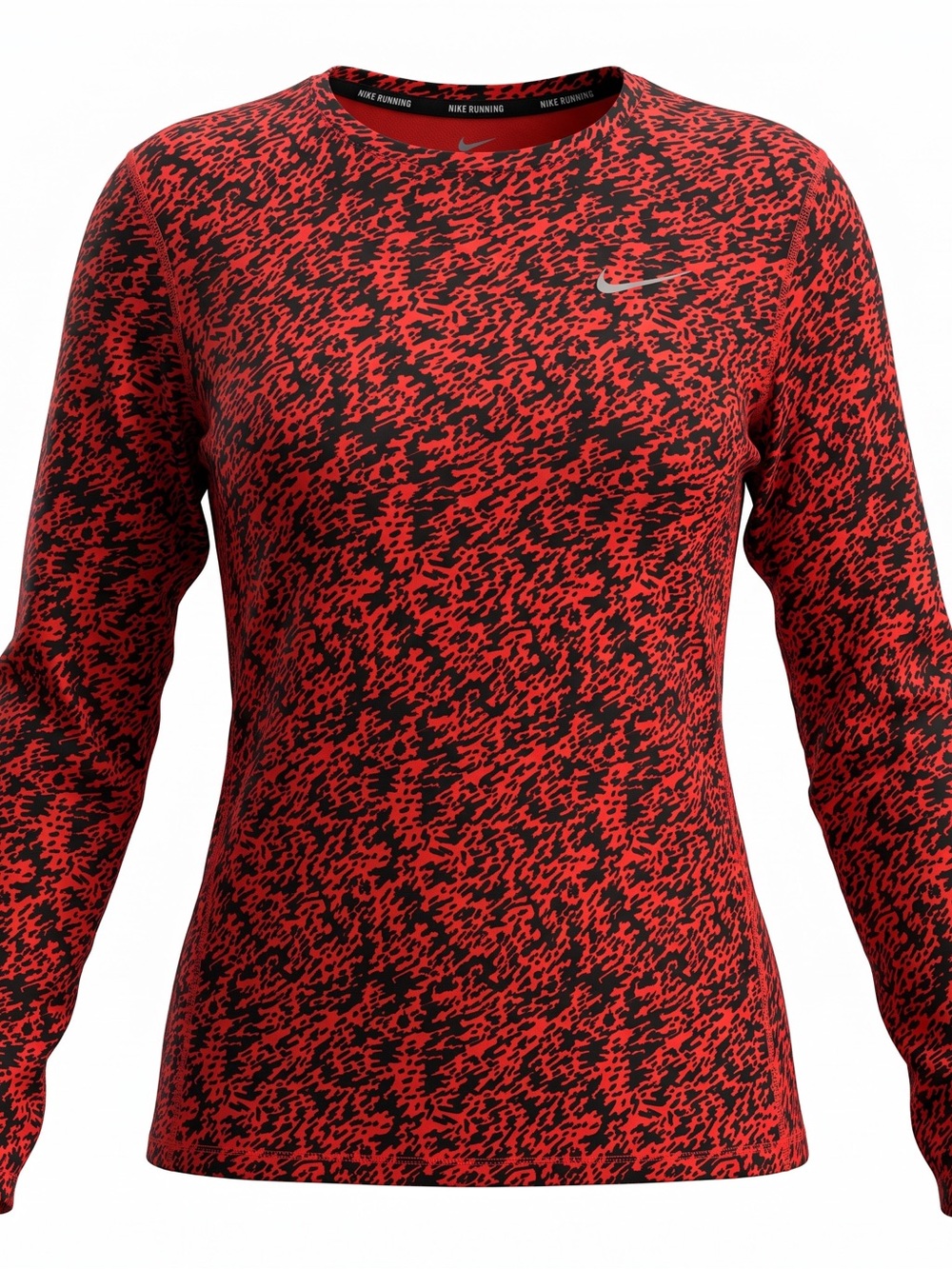Nike Dri-Fit Red Black Printed Long Sleeve Running Performance Shirt | XL